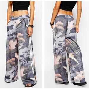 ADIDAS x RITA ORA Wide Leg Crane Print Track Pants Sz S {JJ40}